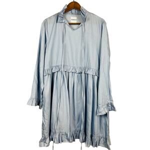 NEW! Studio 18 Tiered Dress Dusty Blue Modest Long Sleeve - S